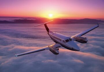 A Beechcraft King Air 350i turboprop in flight.
