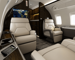 The Bombardier Challenger 650 cabin boats the largest bulkhead screens in the super mid-size market. 