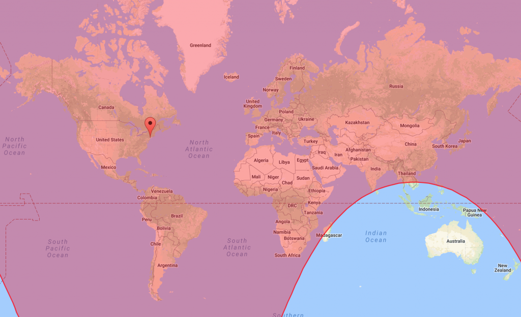 Map showing the range of a Gulfstream G650ER